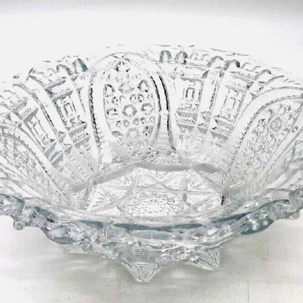 Vintage American Brilliant Period APB Clear Cut Crystal Glass 8.5" Bowl